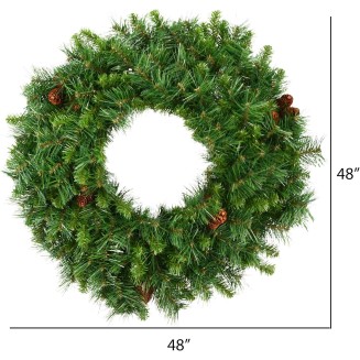 Vickerman 48" Cheyenne Pine Artificial Christmas Wreath with 450 PVC Tips - Indoor and Outdoor Use- Seasonal Holiday Decor - Featuring Pinecones for a Realistic Look