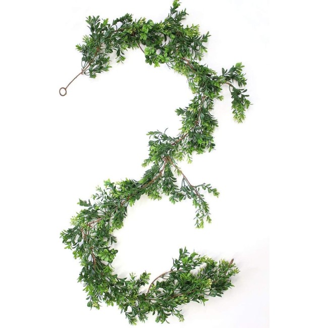  6 ft Boxwood Green Garland, Artificial Greenery, Everyday Garland, Perfect for Weddings, Fireplace Mantels, Dining and Living Rooms