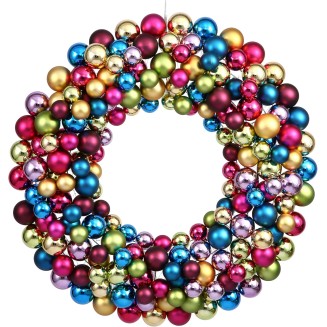 Vickerman Ball Wreath 22-Inch Multicolored - Multi-Colored Shiny and Matte Ball Wreath - 22 Inch Wire Wreath Frame - Holiday Wreath Colorful Wreath