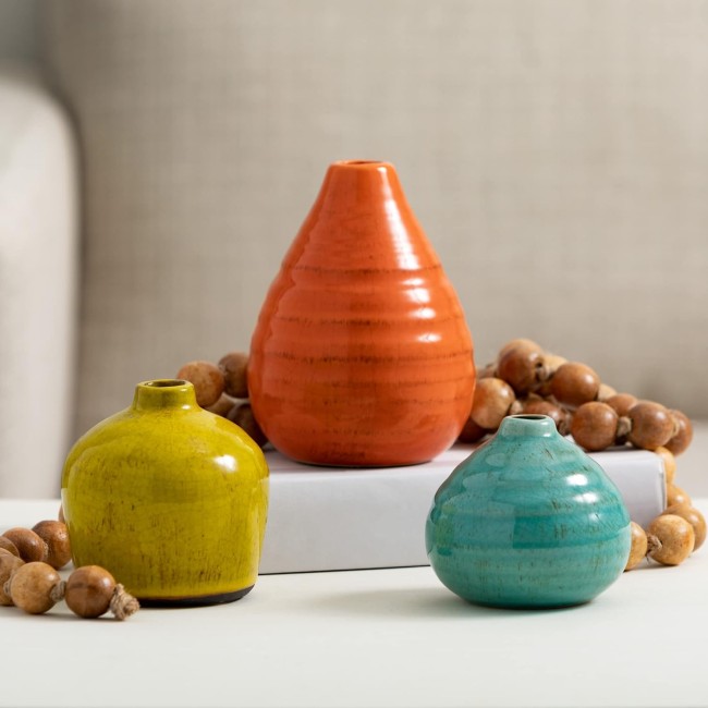  Ceramic Vase Set- 3 Small Vases, Rustic Home Décor, Modern Farmhouses; Ideal Shelf Décor, Table Décor, Bookshelf, Mantle, Multicolored (CM2219)