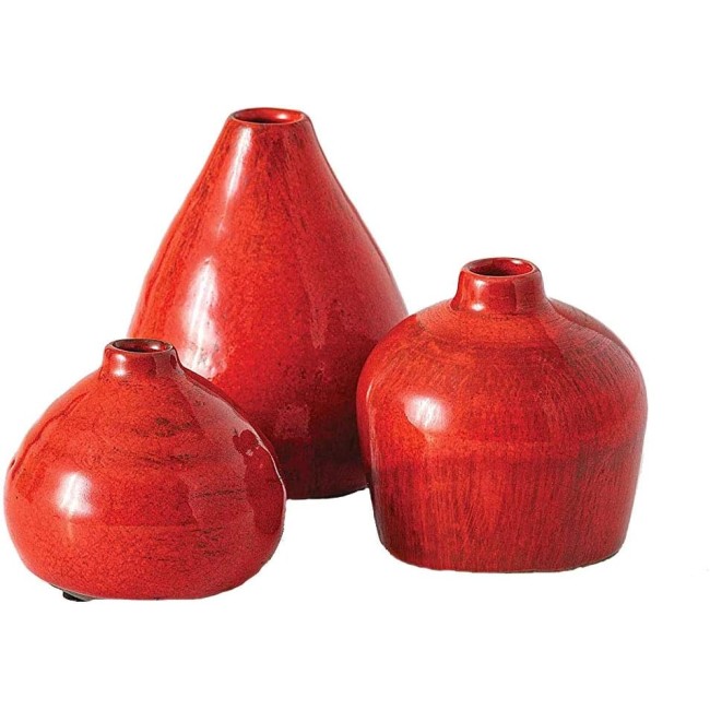  Ceramic Vase Set- 3 Small Vases, Rustic Home Décor, Modern Farmhouses; Ideal Shelf Décor, Table Décor, Bookshelf, Mantle, Red (CM2038)