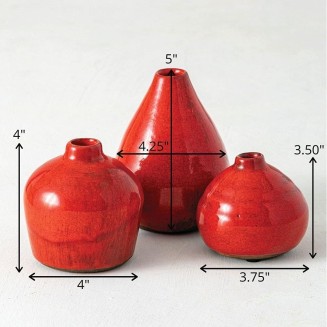  Ceramic Vase Set- 3 Small Vases, Rustic Home Décor, Modern Farmhouses; Ideal Shelf Décor, Table Décor, Bookshelf, Mantle, Red (CM2038)