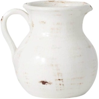  Modern Farmhouse Decorative Ceramic Pitcher, 9 x 7 x 8 inches, Distressed Farmhouse Décor, Off-White Crackled Finish, Faux Floral Vase, Mantel, Dining Table and Living Room Décor (CM2515)