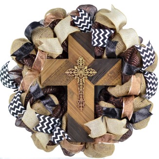 Cross Wreath | Year Round Wreath | Mom Gift | Black Burlap White Rustic Front Door Wreath