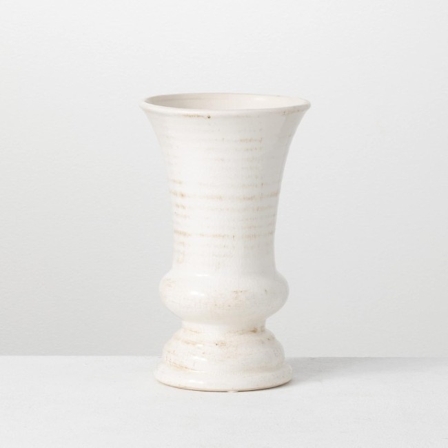  Modern Farmhouse Decorative Ceramic Vase, 6 x 6 x 10 inches, Distressed Decoration for Farmhouse Décor, Off-White Crackled Finish, Faux Floral Vase, Table Décor for Dining or Living Room