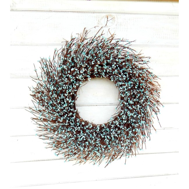 Halloween Teal Berry Sunburst Twig Wreath, Farmhouse Fall Decorations for Home, Bohemian Artificial 21" Wreath for Front Door, Indoor and Outdoor Use Wreath For Home or Party Decor