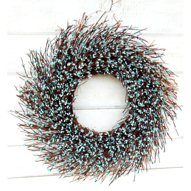 Halloween Teal Berry Sunburst Twig Wreath, Farmhouse Fall Decorations for Home, Bohemian Artificial 21" Wreath for Front Door, Indoor and Outdoor Use Wreath For Home or Party Decor