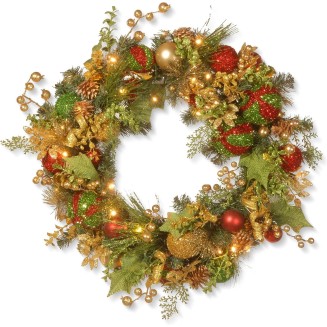 National Tree RAC-71366A-1 24 Inch Wreath with 50 Battery Operated Warm White LED Lights, 30"