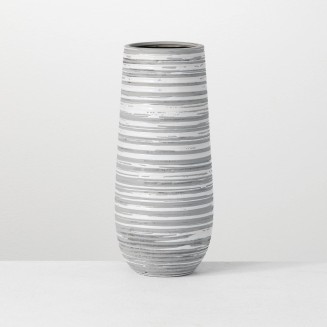  Ceramic Striped Gray and White Vase - One 12" H Ceramic Vase (CM2788)