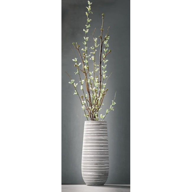  Ceramic Striped Gray and White Vase - One 12" H Ceramic Vase (CM2788)