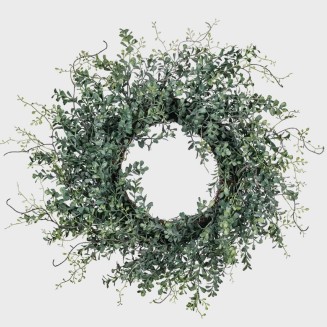  Blue Boxwood Decorative Artificial Wreath, Wreaths for Front Door, Front Porch Décor, Fake Plants, Door Decorations, 24 x 7”, Green