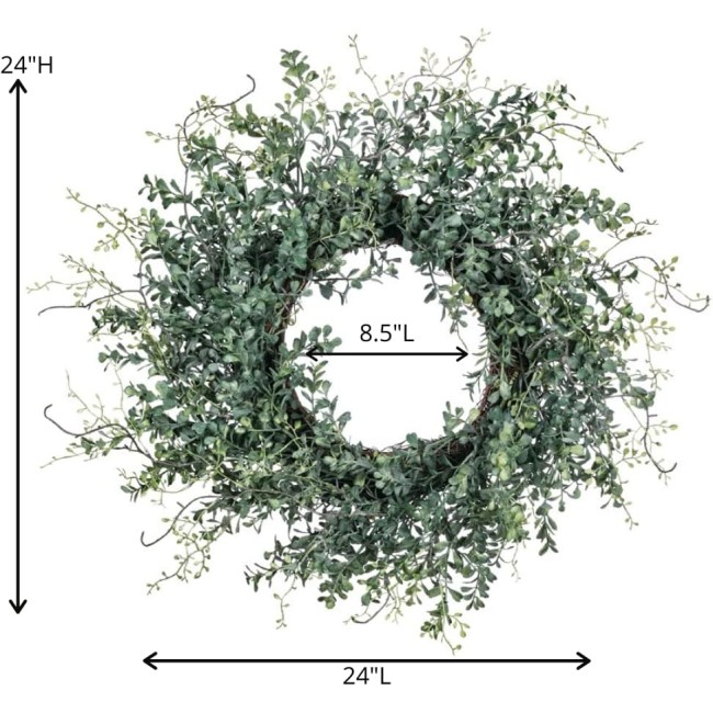  Blue Boxwood Decorative Artificial Wreath, Wreaths for Front Door, Front Porch Décor, Fake Plants, Door Decorations, 24 x 7”, Green