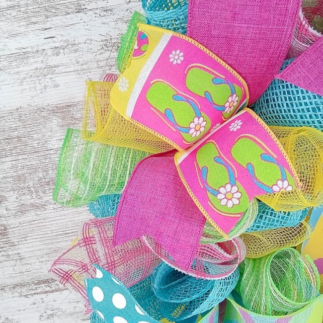 Yellow Summer Spring Flip Flop Welcome Deco Mesh Wreath | Turquoise Lime Green Pink