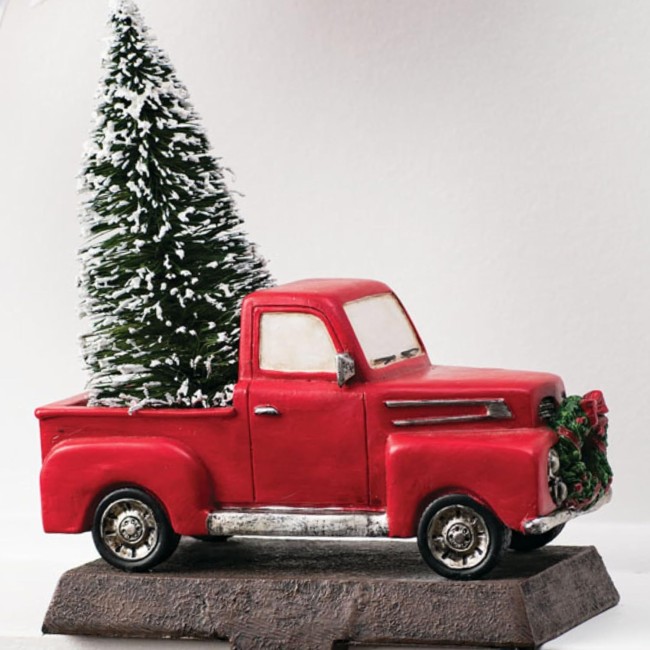  Little Red Truck Holding a Christmas Tree Stocking Holders for Mantel, Christmas Stocking Holder for Fireplace, Stocking Hooks for Fireplace Stocking Holders for Holiday Decoration