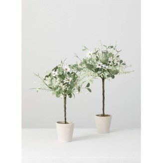  Faux Daisy & Eucalyptus Topiaries, Set of 2