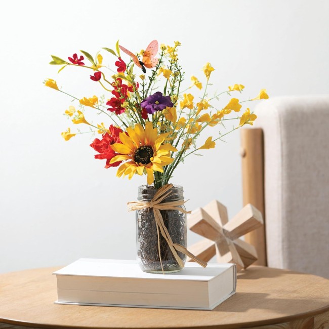  Faux Wildflower Arrangement in a Glass Jar