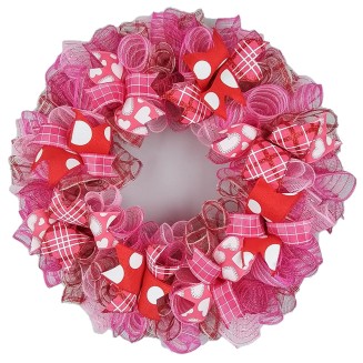 Valentine's Day Wreath - Valentines Mesh Door Wreath - Valentine Wreath - Red Pink White : V5