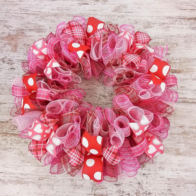 Valentine's Day Wreath - Valentines Mesh Door Wreath - Valentine Wreath - Red Pink White : V5