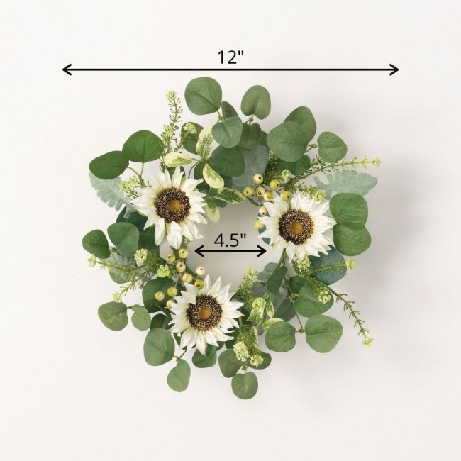  12 Inch Sunflower, Eucalyptus and Berry Accent Ring, Spring and Summer Artificial Wreath, Everyday Candle Rings, Mini Door Wreaths, Indoor & Outdoor Wreaths, Door, Entryway, Porch Décor