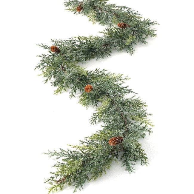  5 ft Snow Frosted Arborvitae Garland, Artificial Greenery, Christmas Decor Perfect for Fireplace Mantels, Dining and Living Rooms