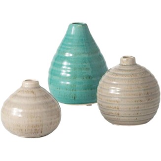  Small Modern Farmhouse Decorative Ceramic Vase Set (3), Rustic 5.75”H, 3.75”H & 3”H Tall Blue and Gray Vase Set, Decoration for Farmhouse Décor, Wedding Centerpiece, Housewarming Gift