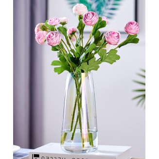 Aoderun Glass Vase for Flowers Modern Vases Home Decor Unique Flower Vase for Bouquet 8.7" Centerpiece Vase Decor Room,Living Room,Library,Office,Table,Entryway,Modern Farmhouse(Iridescent Clear)