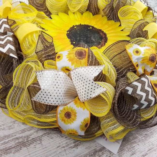 Sunflower Front Door Wreath - Burlap Sun Flower Decorations | Yellow Brown Jute, Thank You, Housewarming