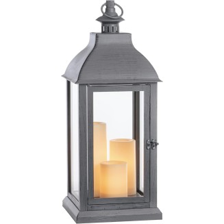 Sterno Home GL43858 Hanging Farmhouse LED Light Flameless Candle Lantern, 23.5 in, Grey