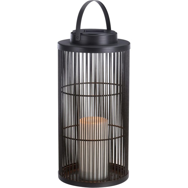 Sterno Home Hanging Rattan Basket Solar LED Light Flameless Candle Lantern, 15.0", Black