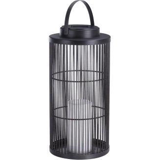 Sterno Home Hanging Rattan Basket Solar LED Light Flameless Candle Lantern, 15.0", Black