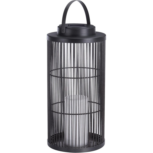 Sterno Home Hanging Rattan Basket Solar LED Light Flameless Candle Lantern, 15.0", Black