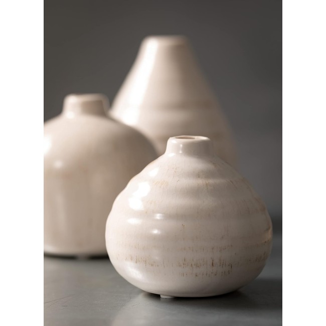  Ceramic Vase Set- 3 Small Vases, Rustic Home Décor, Modern Farmhouses; Ideal Shelf Décor, Table Décor, Bookshelf, Mantle, White (CM2973)