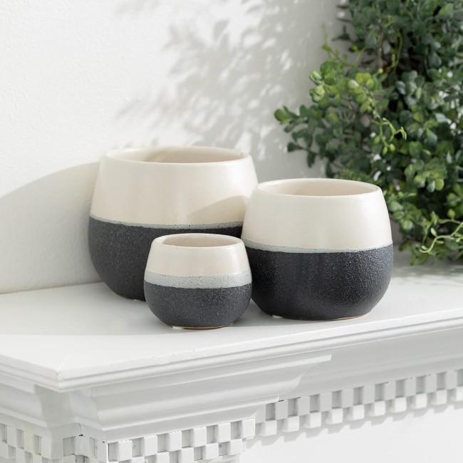  Ceramic Planter Set - 3 Small Planters, Rustic Home Décor, Modern Farmhouse, Ideal Shelf Décor, Table Décor, Bookshelf, Mantle, Entryway - Multi-color (CM2971)