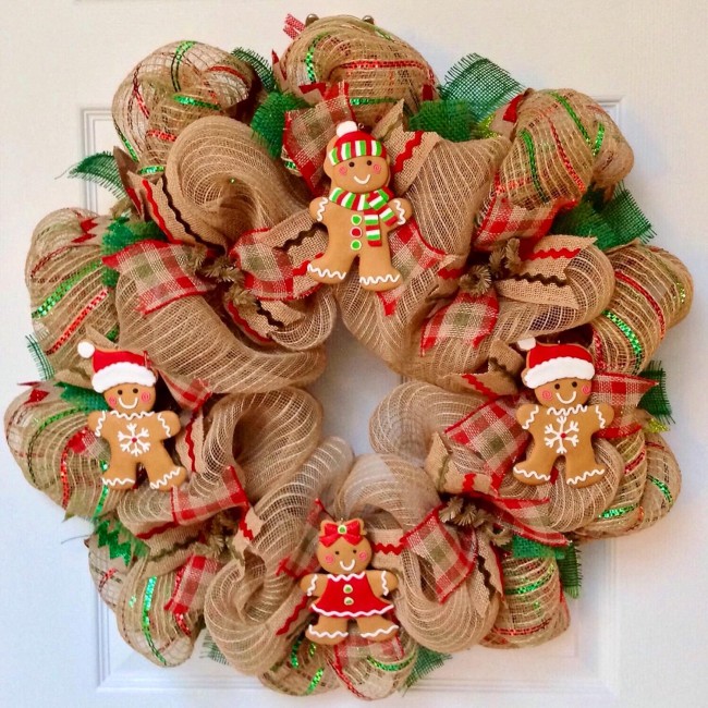 Gingerbread Men Cookies Christmas Wreath Handmade Deco Mesh