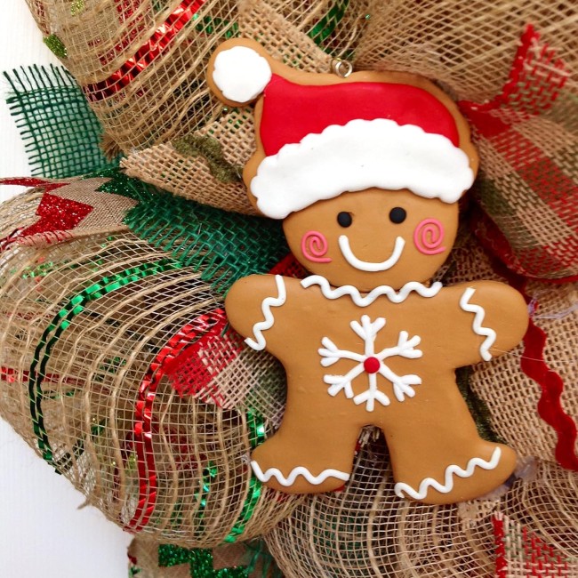 Gingerbread Men Cookies Christmas Wreath Handmade Deco Mesh