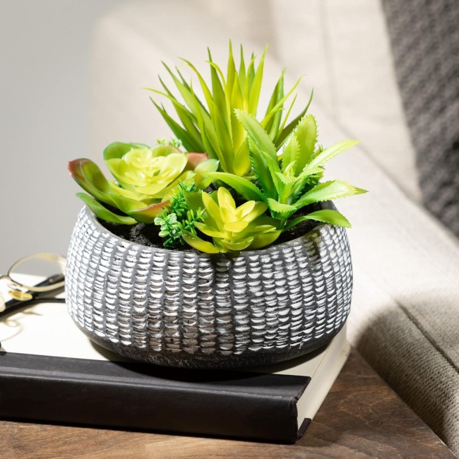  Artificial Succulent in Ceramic Pot 6" H Faux Succulent Perfect for House Living Room Office Housewarming Gift Indoor Decor