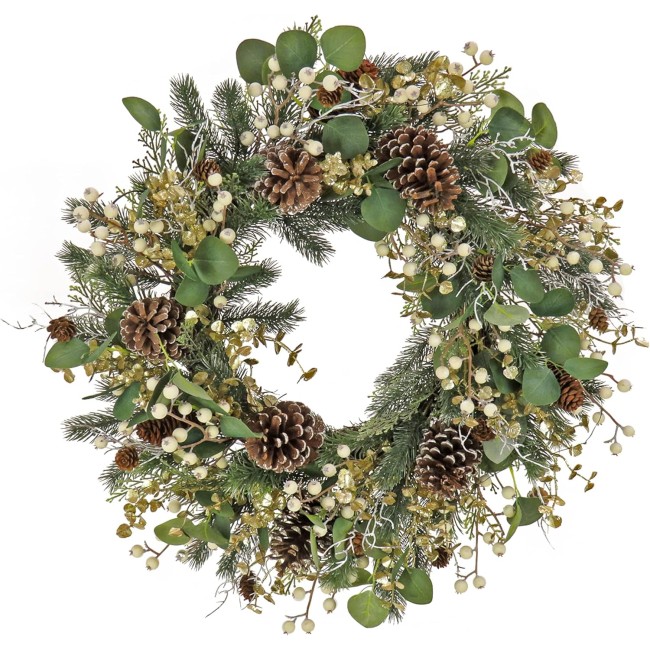 Home Collection Unlit Artificial Christmas Wreath, Mixed Branch Tips, Woven Branch Ring Base, Unlit, 26 Inches