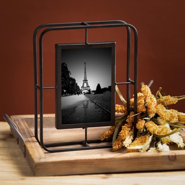  Abstract Black Tabletop Picture Frame Industrial Metal Photo Frame 10.25" H Black