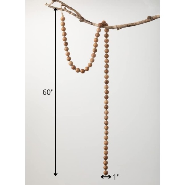  5 ft Light Brown Wood Bead Garland, Rustic Country Boho Farmhouse Decor, Perfect for Weddings, Fireplace Mantels, Dining and Living Room