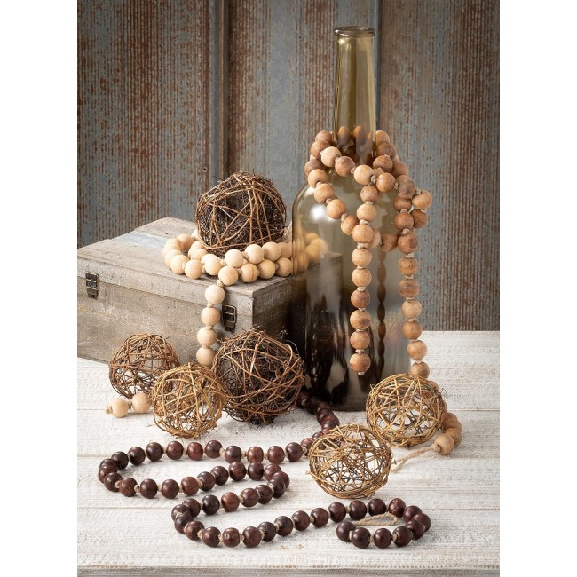  5 ft Light Brown Wood Bead Garland, Rustic Country Boho Farmhouse Decor, Perfect for Weddings, Fireplace Mantels, Dining and Living Room