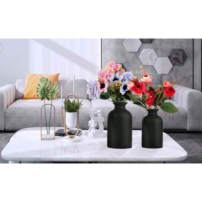 Ceramic Black Small Vase, Dry Flower Vases Minimalism Style for Modern Table Shelf Fit Fireplace Bedroom Kitchen Living Room Home Decor (Black, Small)