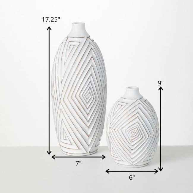  Modern Textured Decorative Vase Set of 2, Modern Home Décor, Vases for Room Décor, Floor Vases, Shelf,Mantel, Entryway, Living room-Gold & White (PR2708)