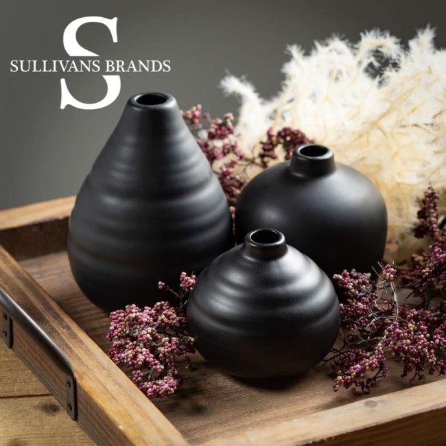  Ceramic Vase Set- 3 Small Matte Black Vases, Modern Home Décor, Modern Farmhouse; Ideal Shelf Décor, Centerpieces, Table Décor, Bookshelf, Mantle, (CM3084)