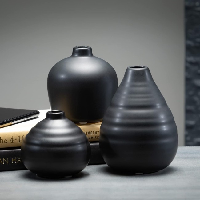  Ceramic Vase Set- 3 Small Matte Black Vases, Modern Home Décor, Modern Farmhouse; Ideal Shelf Décor, Centerpieces, Table Décor, Bookshelf, Mantle, (CM3084)