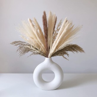 White Ceramic Vases for Pampas Grass,Water Drop Design Doughnut vase Modern Home Decor Minimalist Nordic Boho Ins Style (White Medium)