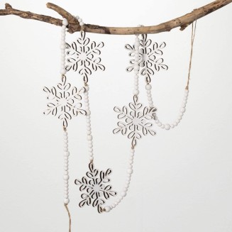  Dangling Wooden Christmas Snowflake Garland, Christmas Decor, Christmas Garland, Garland Christmas Decorations, Farmhouse Christmas Decor, White, 72 Inches Long