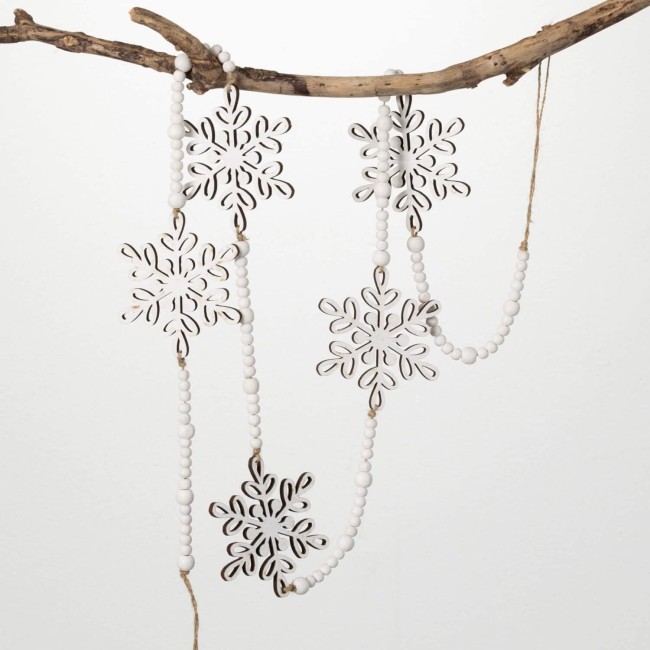  Dangling Wooden Christmas Snowflake Garland, Christmas Decor, Christmas Garland, Garland Christmas Decorations, Farmhouse Christmas Decor, White, 72 Inches Long