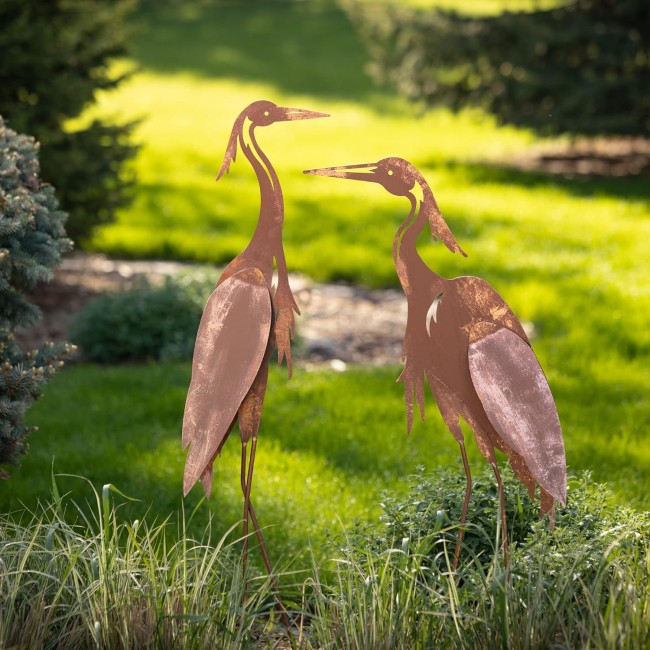  42.25" Copper Garden Crane Figurines - Set of 2