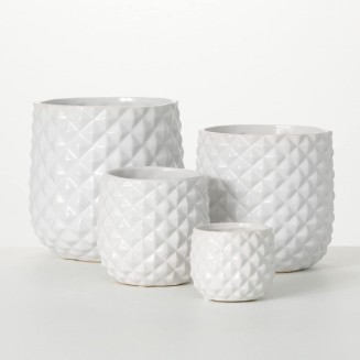  3", 4.5", 6" & 7" Faceted Glazed Ivory Planters - Set of 4