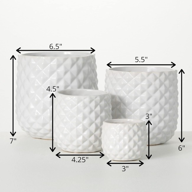  3", 4.5", 6" & 7" Faceted Glazed Ivory Planters - Set of 4